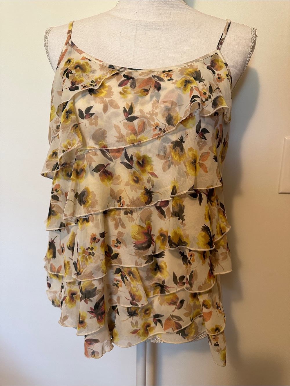 Floral Ruffle Chiffon Cami Top - Yellow Floral Large Lauren Conrad